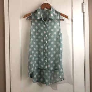 Sleeveless Teal High-Low Polka Dot Sheer Top